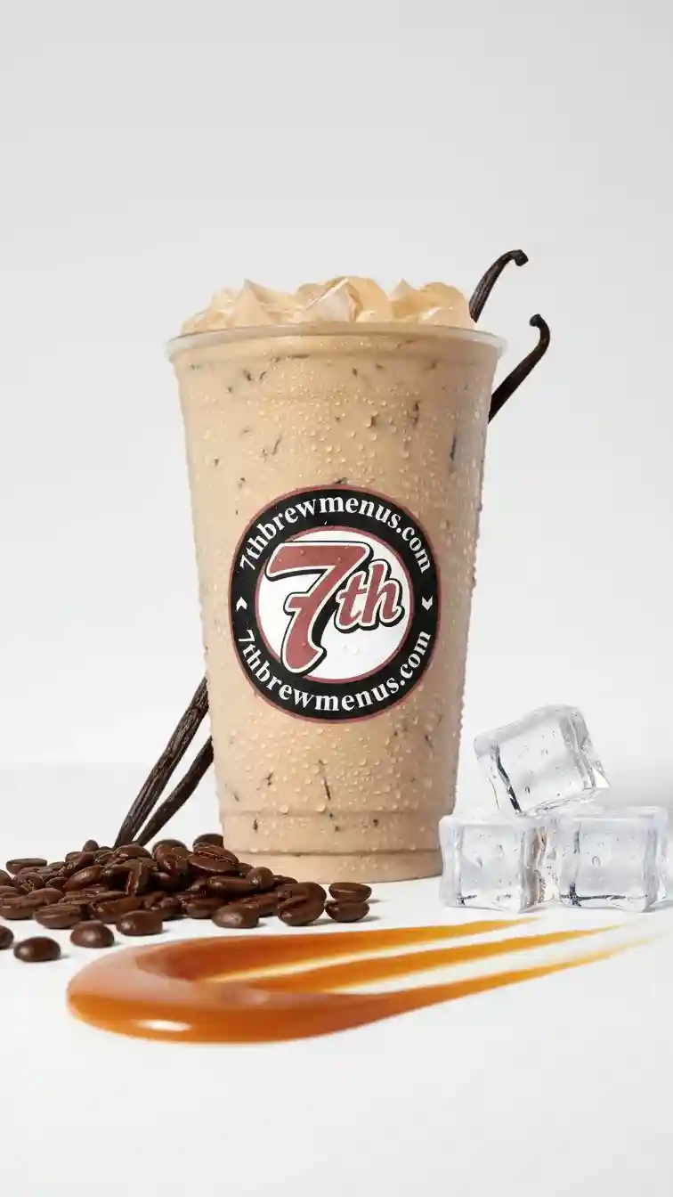 Clear cup of the popular Sweet & Salty specialty coffee from the 7 Brew menu.