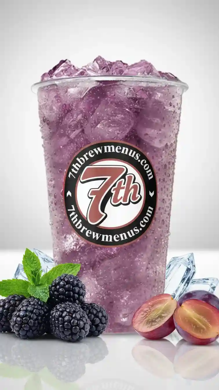 Iced 7 Brew Blackberry Fizz specialty drink served in a clear cup.