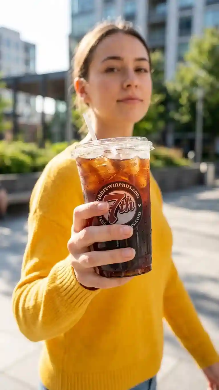 7 Brew Brunette Cold Brew coffee drink, served iced in a clear plastic cup.