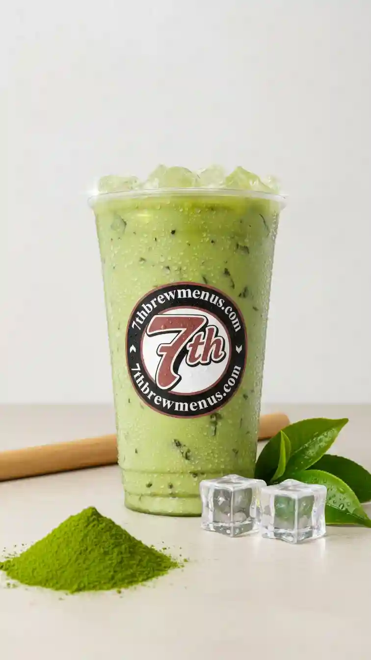 clear cup holding a Cereal Milk Matcha Latte from the 7 Brew drink menu.