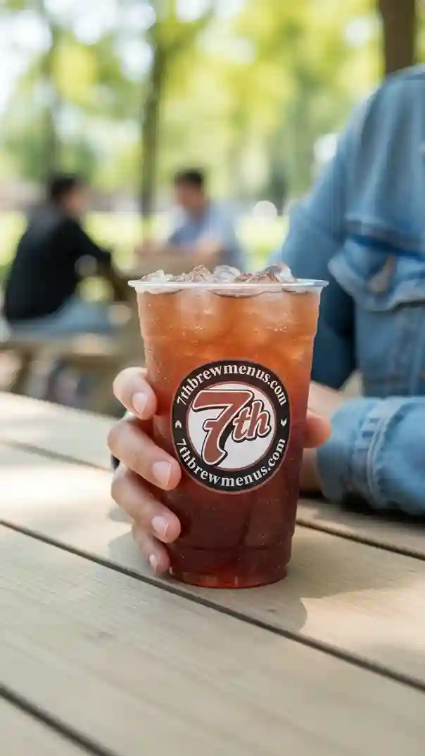 Refreshing 7 Cherry Limeade Lemonade drink served in a clear plastic cup with ice.