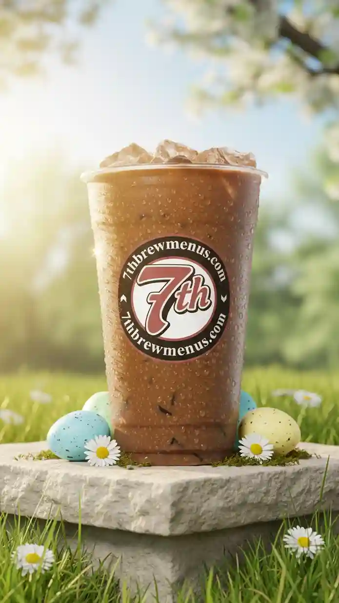Hot 7 Brew Cocoa (Hot Chocolate) served in a clear plastic to-go cup with whipped cream.