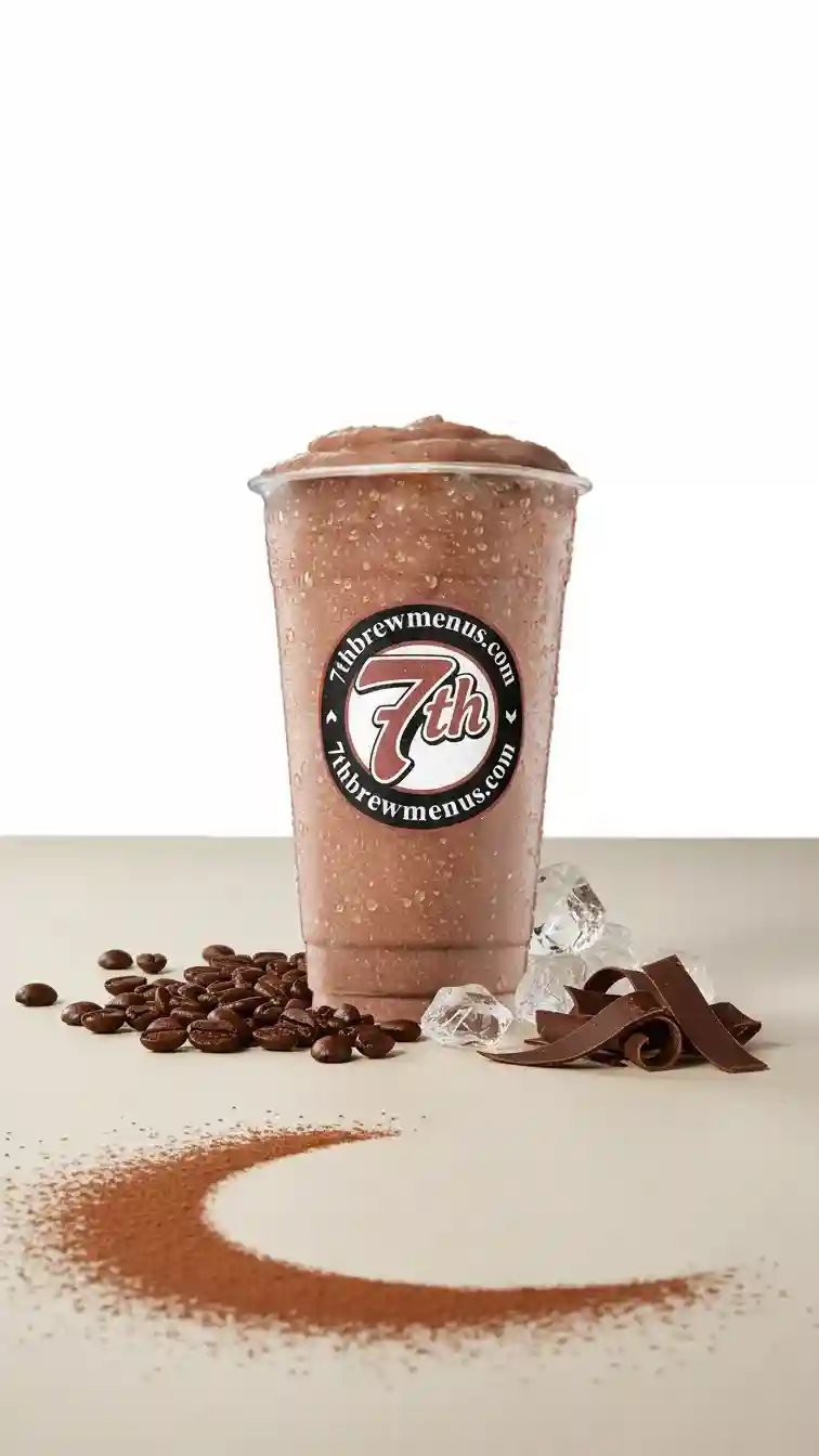 Clear cup of a refreshing Cookies Cream specialty drink from the 7 Brew menu.