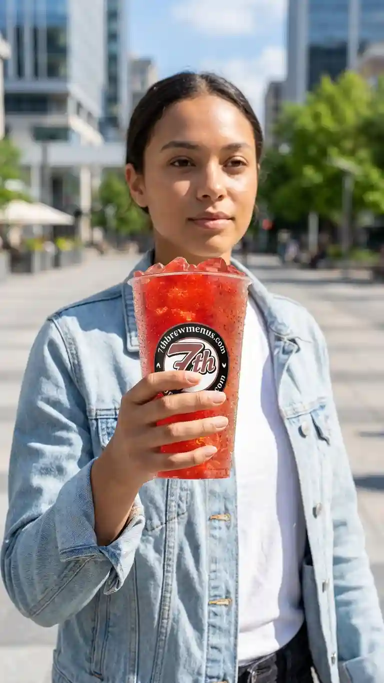 Iced 7 Brew Pixie Stick Fizz specialty drink served in a clear cup.