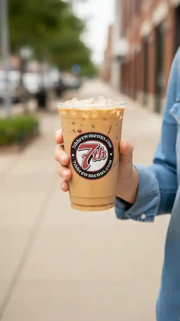 Iced 7 Brew Smooth 7 Breve (White Chocolate & Irish Cream) drink served in a clear cup.