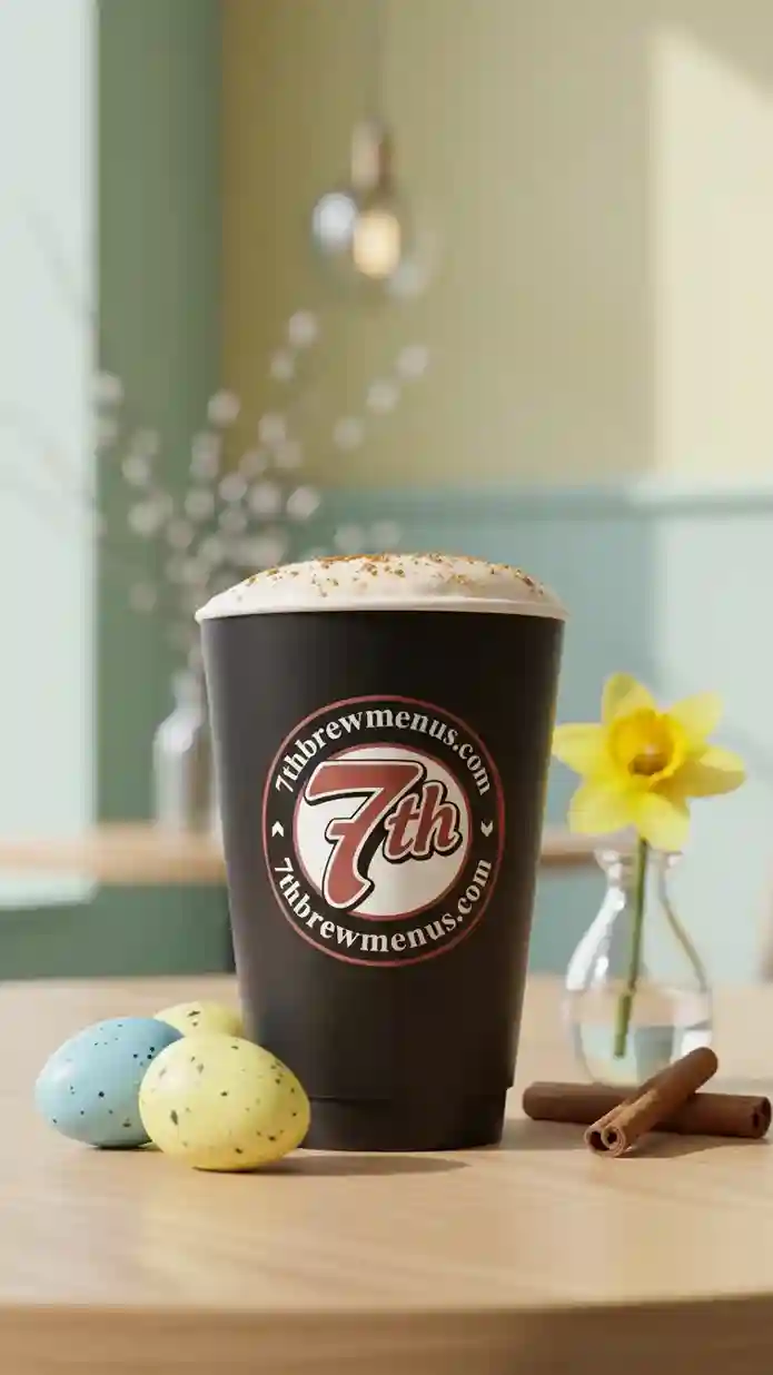 black cup holding a classic hot Sugar Cookie Chai Latte from the 7 Brew drink menu.
