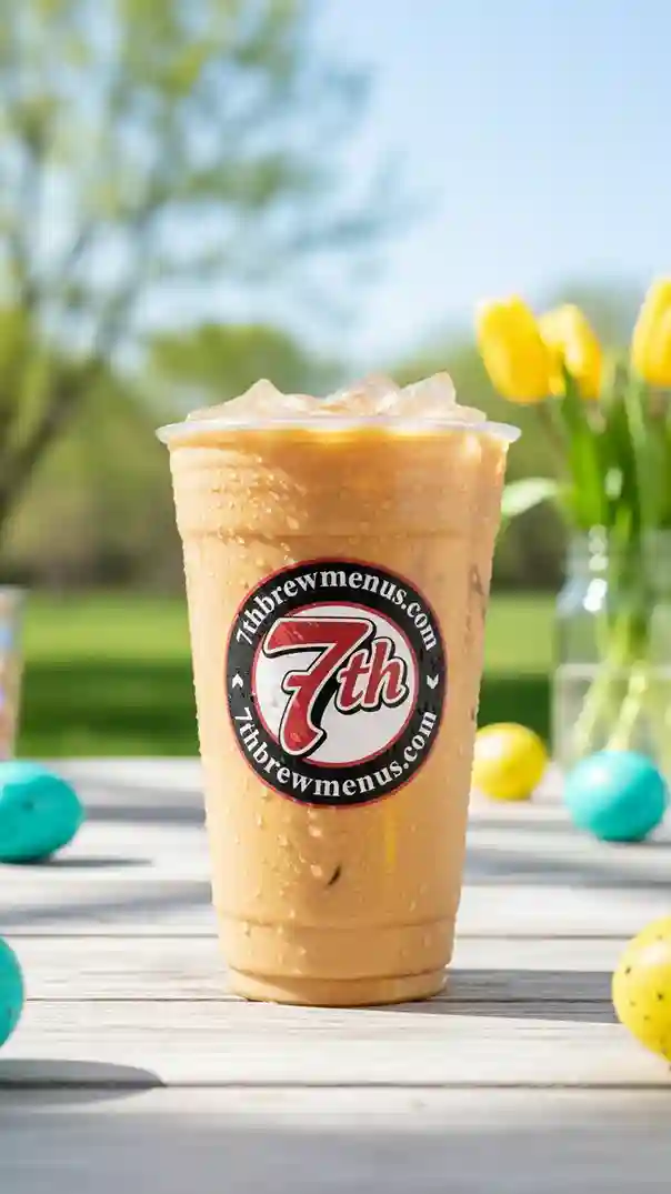 Iced 7 Brew Chai Latte in a clear cup, showing the vibrant green tea and milk.
