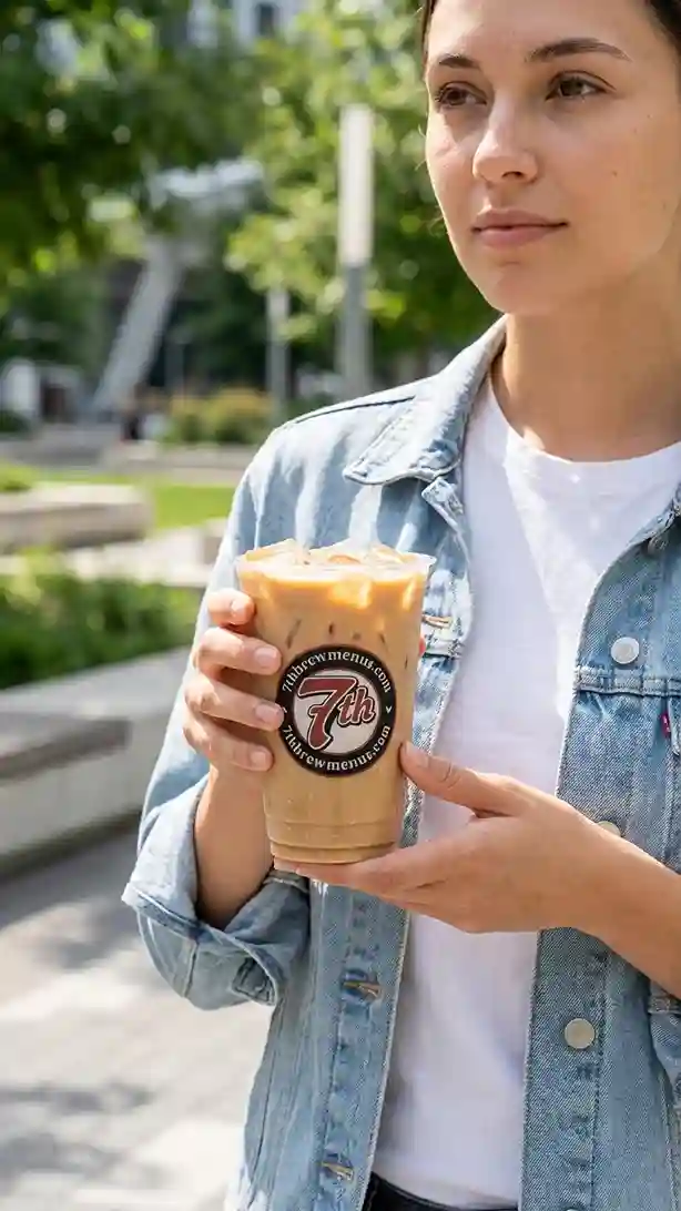 Iced 7 Brew Cookie Butter drink served in a clear cup.
