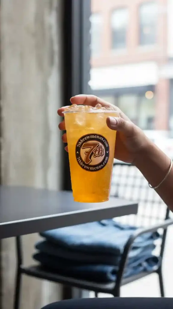 7 Brew Heatwave 7 Energy drink in a clear plastic cup.